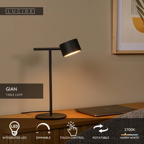 Lucide GIAN - Table lamp - LED Dim. - 1x9W 2700K - Black - USP